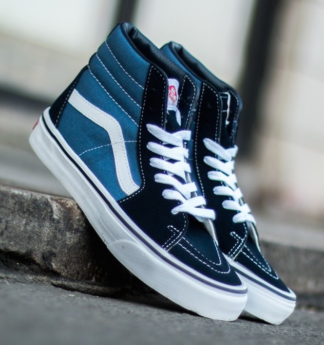 vans classic sk8 hi trainers in blue and black